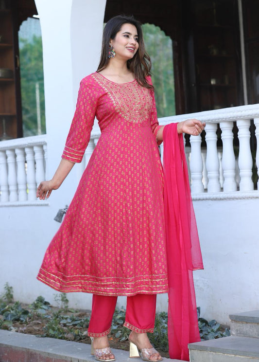 Pink anarkali suit with embroidery kurti pant dupatta salwar kameez gown wedding dress