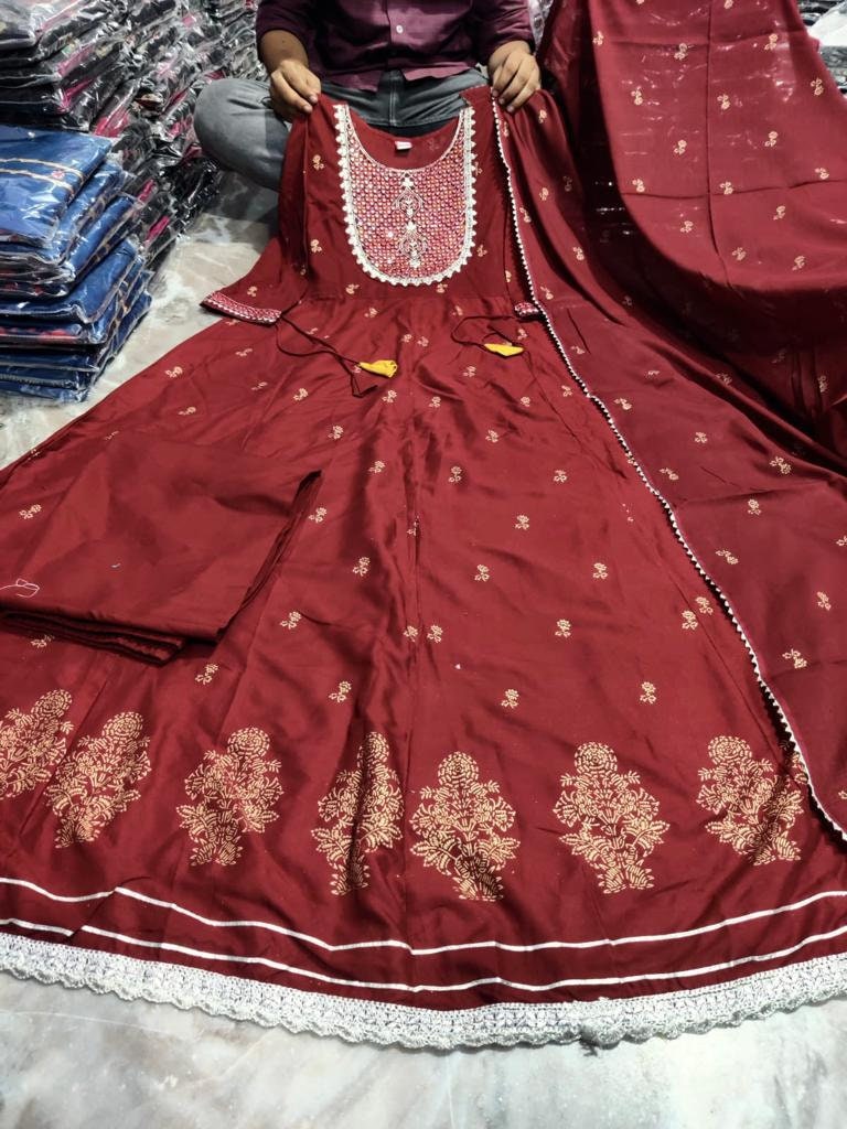 Indian Anarkali Kurti Pant Dupatta Red Anarkali 3Pc Readymade Salwar kameez Party Wedding Dress Karwa chauth Dress