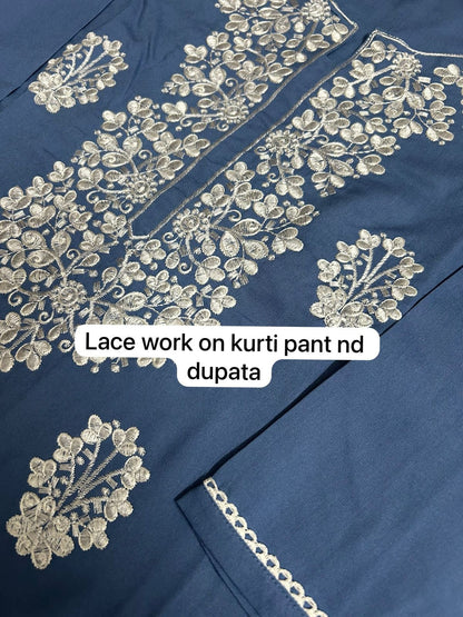 Chikankari Dupatta Kurti Pant Set | Women's Indian Ethnic Wear | Ready-made Salwar Kameez | Eid & Wedding Dress