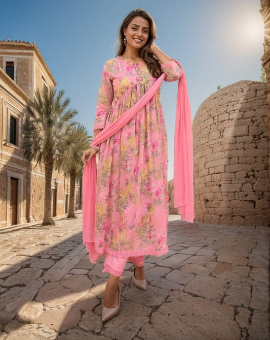 Indian Suit Women Readymade Salwar Kameez cotton Flex Pink Kurta Kurti pant Dupatta set Indian Wedding Dress