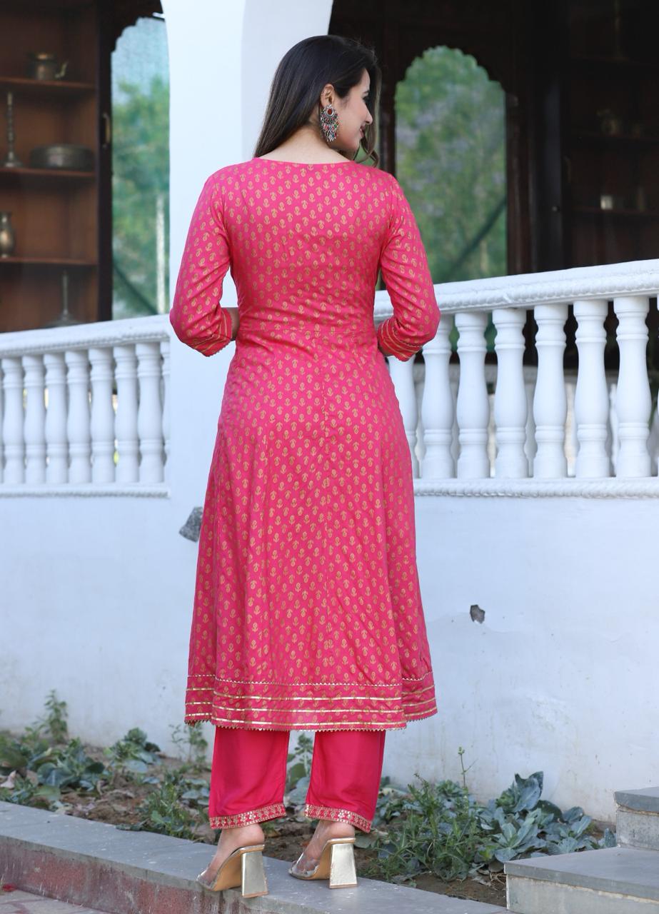 Pink anarkali suit with embroidery kurti pant dupatta salwar kameez gown wedding dress