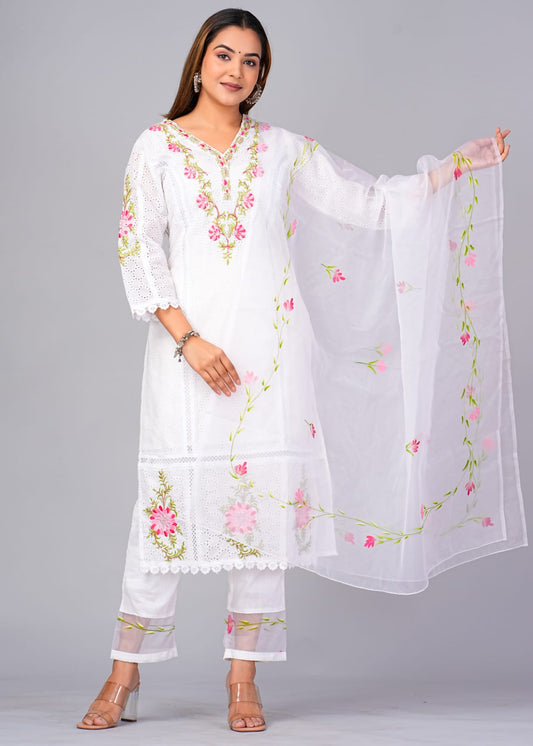 Indian Readymade salwar kameez Cotton kurti pant Dupatta set 3pc kurta set chikankari women dress