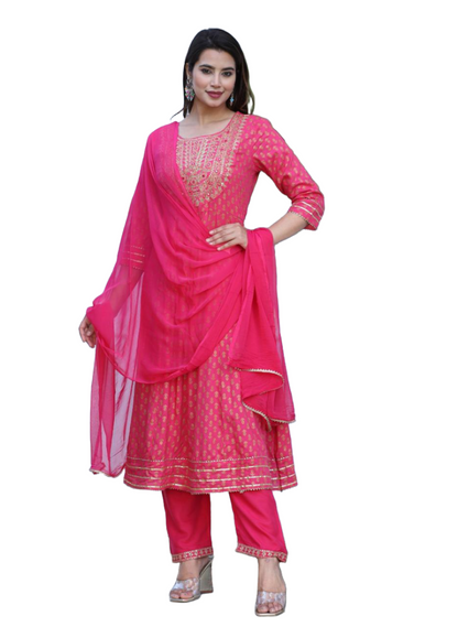 Pink anarkali suit with embroidery kurti pant dupatta salwar kameez gown wedding dress