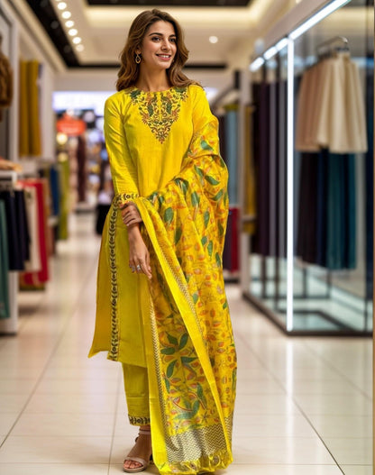 yellow cotton embroidery salwar kameez