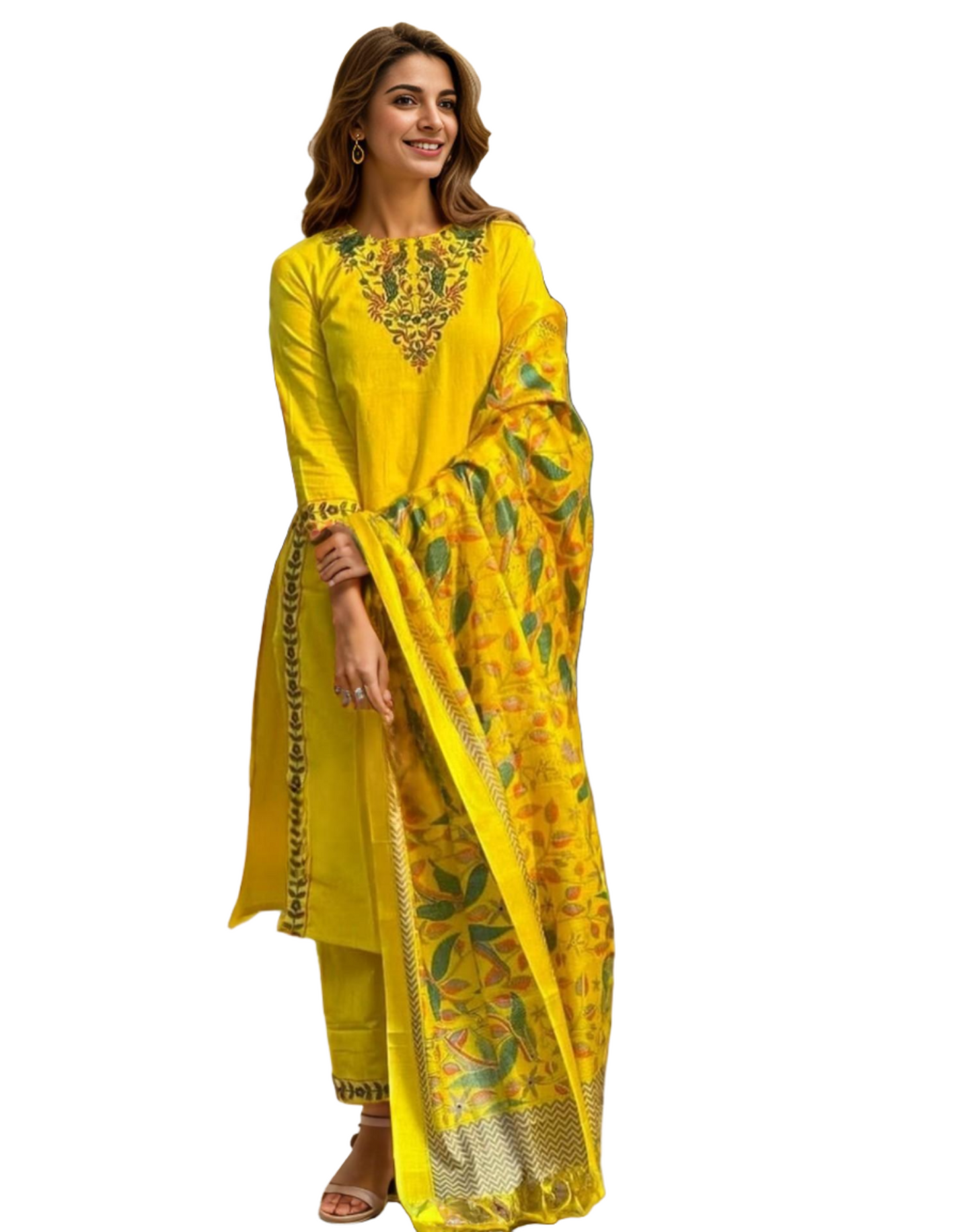 yellow cotton embroidery salwar kameez