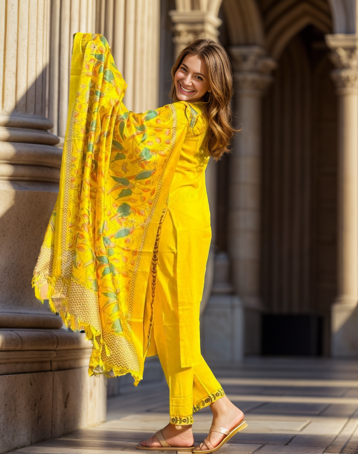 yellow cotton embroidery salwar kameez