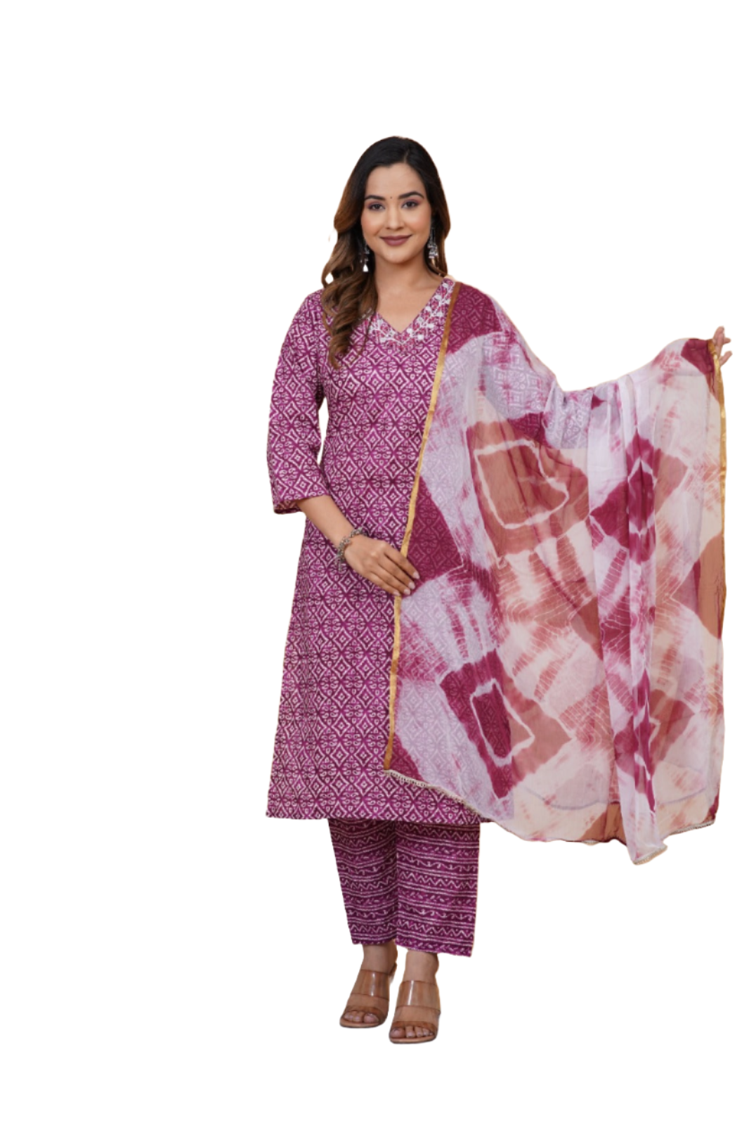 Purple cotton kurti pant dupatta set Indian Salwar Kameez