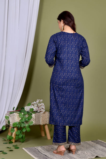 blue Embroidery Suit