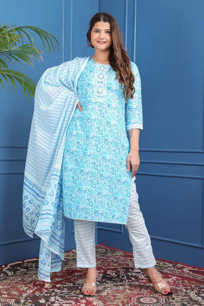 Elegant Cotton Indian Suit Set for Women - Ready-made Salwar Kameez in Traditional Ethnic Style Cotton Kurti Summer Dress Plus Size