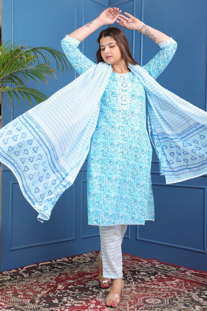 Elegant Cotton Indian Suit Set for Women - Ready-made Salwar Kameez in Traditional Ethnic Style Cotton Kurti Summer Dress Plus Size