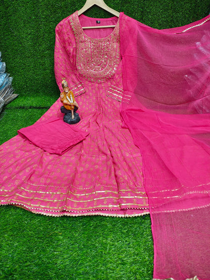 Pink anarkali suit with embroidery kurti pant dupatta salwar kameez gown wedding dress