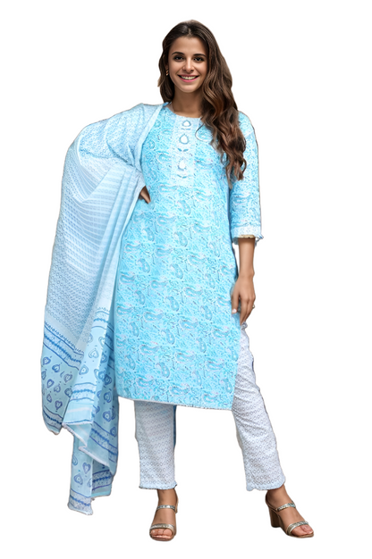 Elegant Cotton Indian Suit Set for Women - Ready-made Salwar Kameez in Traditional Ethnic Style Cotton Kurti Summer Dress Plus Size