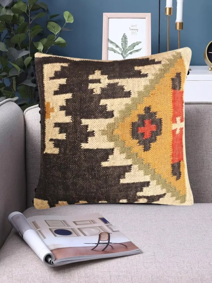 Heavy Handmade 18x18" Jute Kilim Cushion Cover Indian Vintage Pillow 18x18
