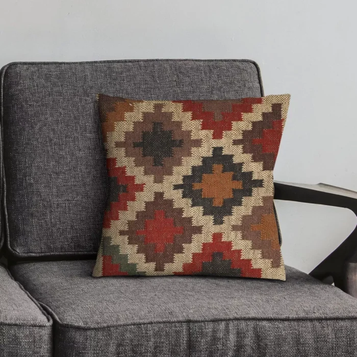 Heavy Handmade 18x18" Jute Kilim Cushion Cover Indian Vintage Pillow 18x18